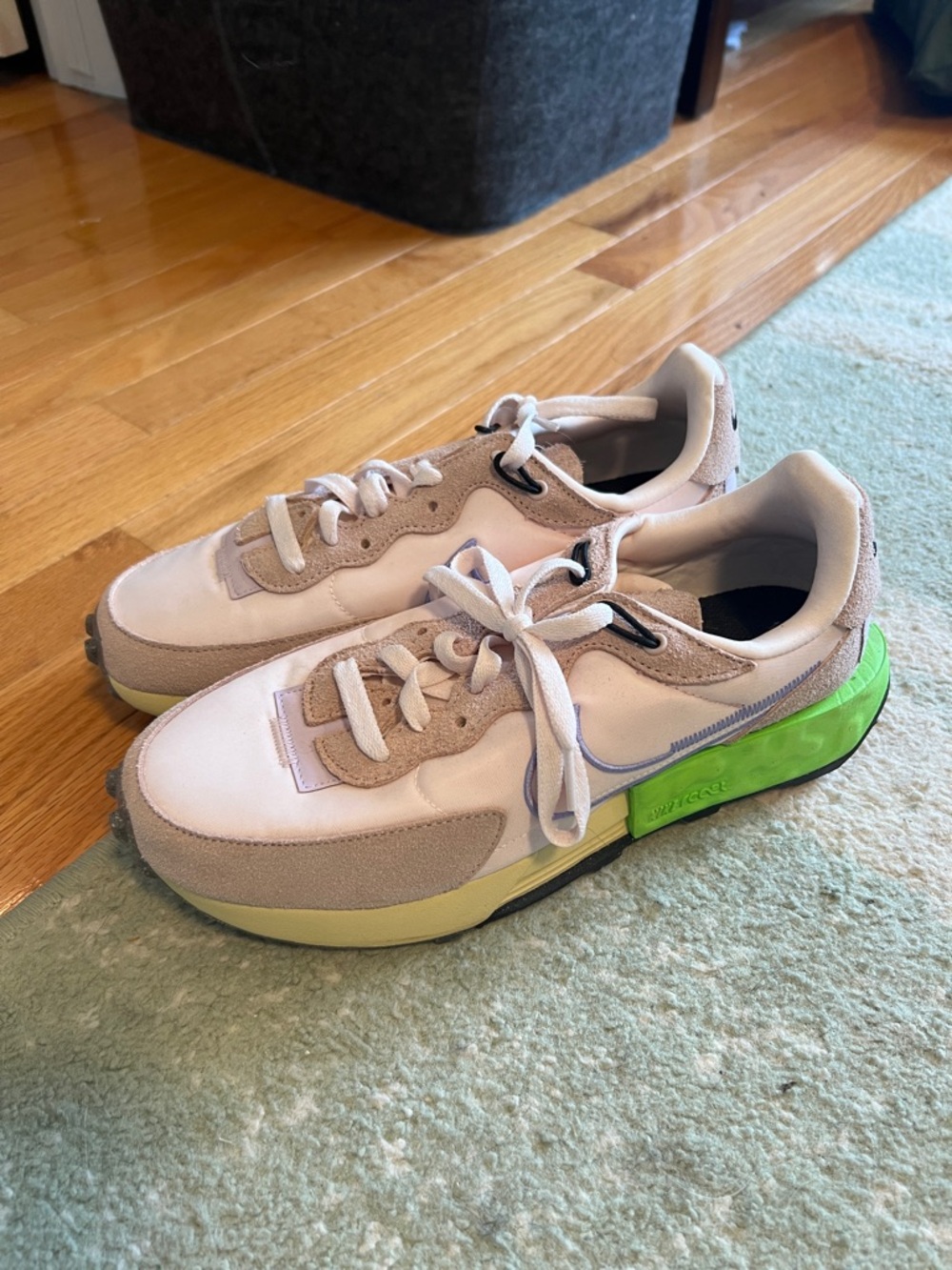 Nike Women's Pink Cream Sneakers with Neon Green Heel Accent